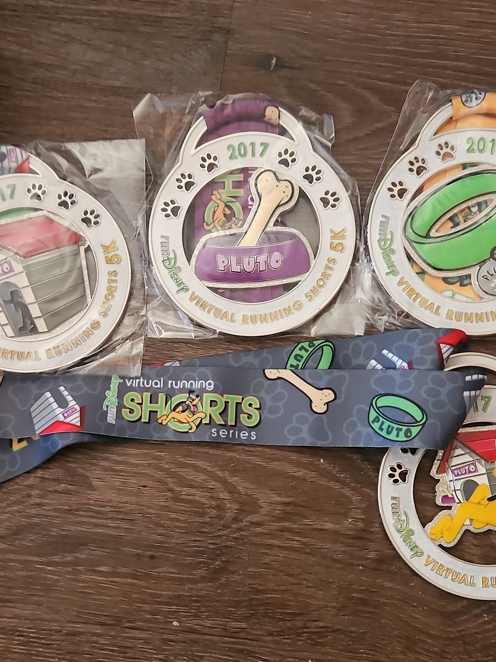 RunDisney 2017 Pluto Virtual Running Shorts Series Medals with Ribbon